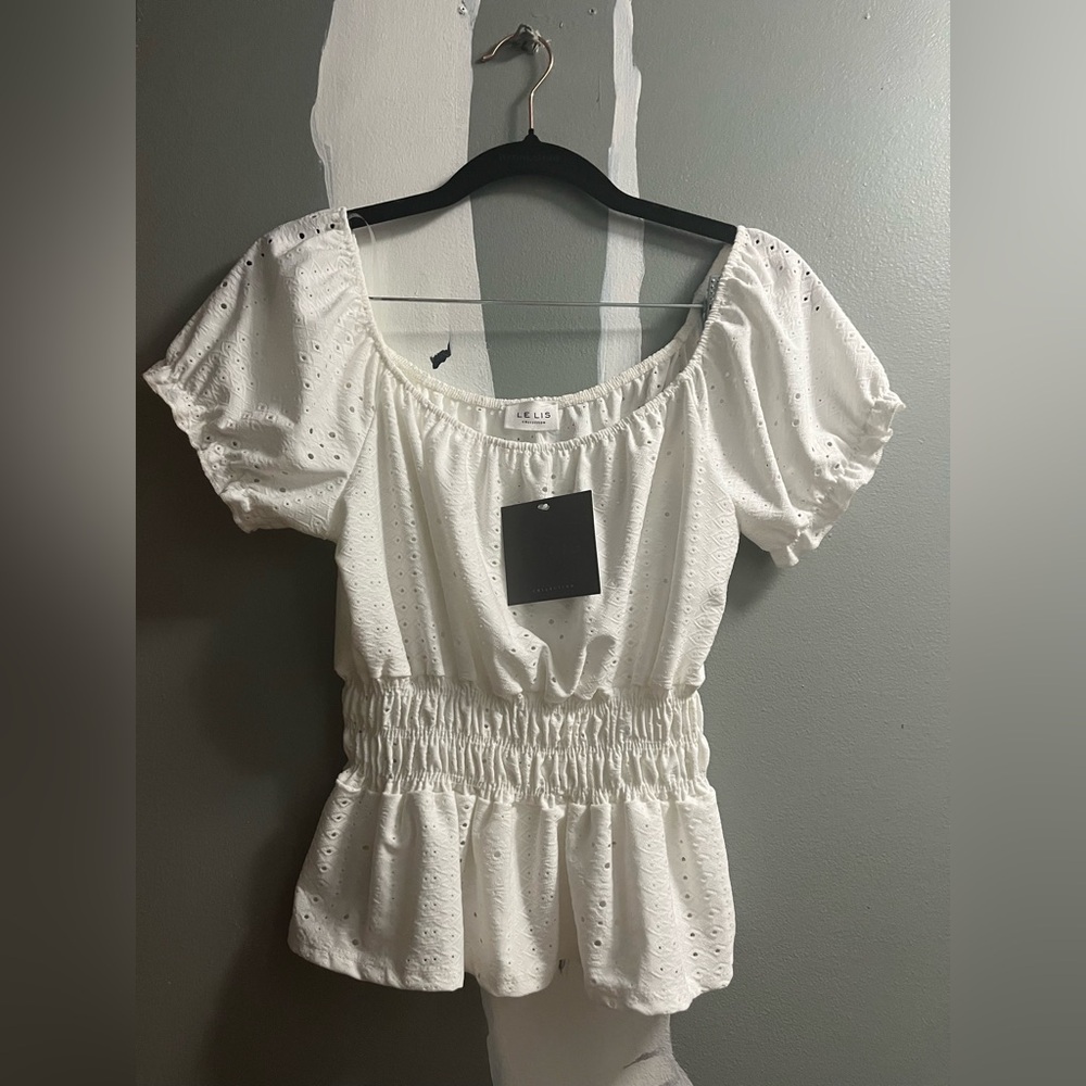 Lime Lush.  Le Lis White Eyelet Blouse